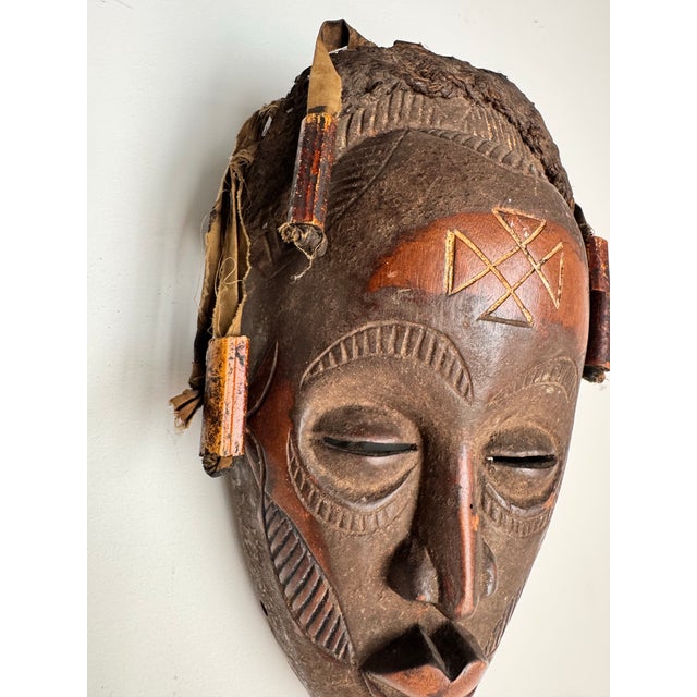 Brown Vintage Hand-Carved African Tribal Mask For Sale - Image 8 of 11