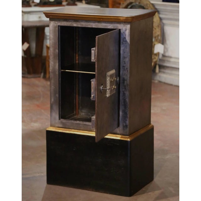 Black 19th Century French Carved Painted Wood and Polished Iron Safe With Combination For Sale - Image 8 of 12