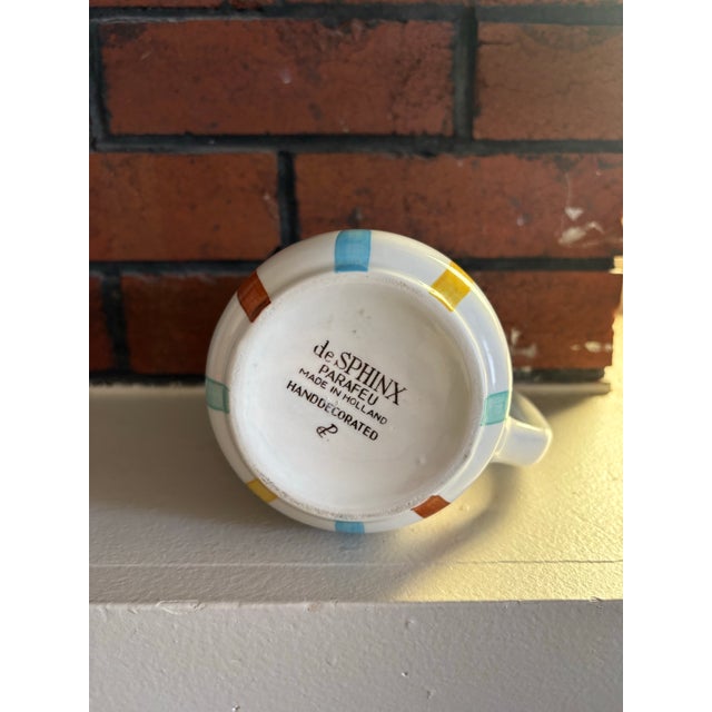 Mid 20th Century De Sphinx Holland Parafeu Pitcher – Hand Decorated Dutch Mid Century Ceramic For Sale - Image 12 of 12