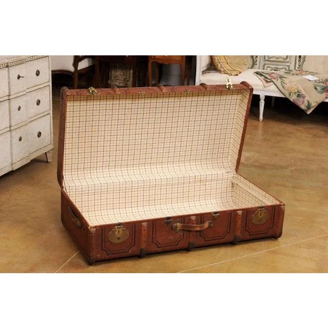 Early 20th Century 20th Century Italian Leather, Wood and Brass Travel Trunk For Sale - Image 5 of 12