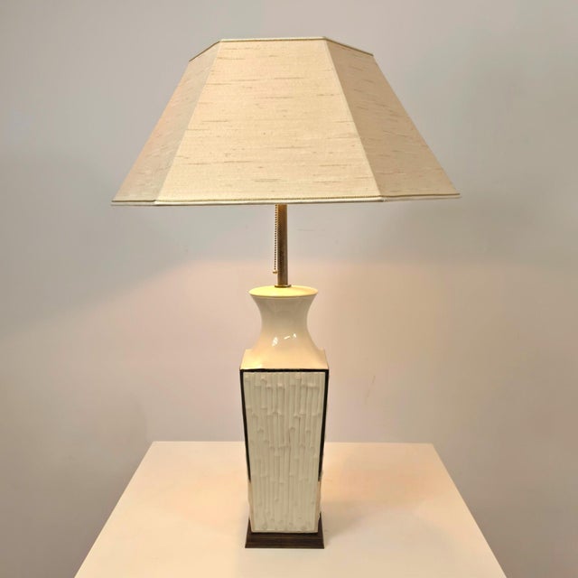 Wood Vintage Italian Porcelain Table Light in Bamboo by Agostinelli Bassano for Bassanos Ebanistery, 1970s For Sale - Image 7 of 7
