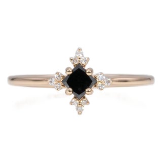 Black Diamond Ring With Earth-Mined Diamond Accents: Solid 14k Gold, 3.6mm, Size 6.75 For Sale