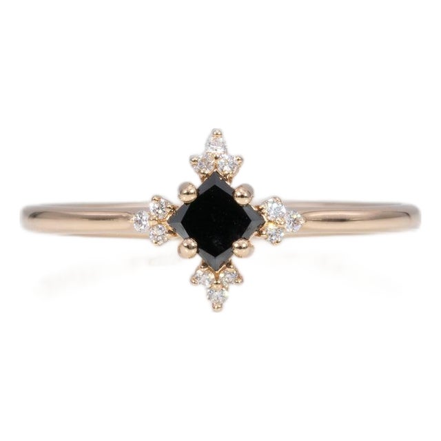 Black Diamond Ring With Earth-Mined Diamond Accents: Solid 14k Gold, 3.6mm, Size 6.75 For Sale