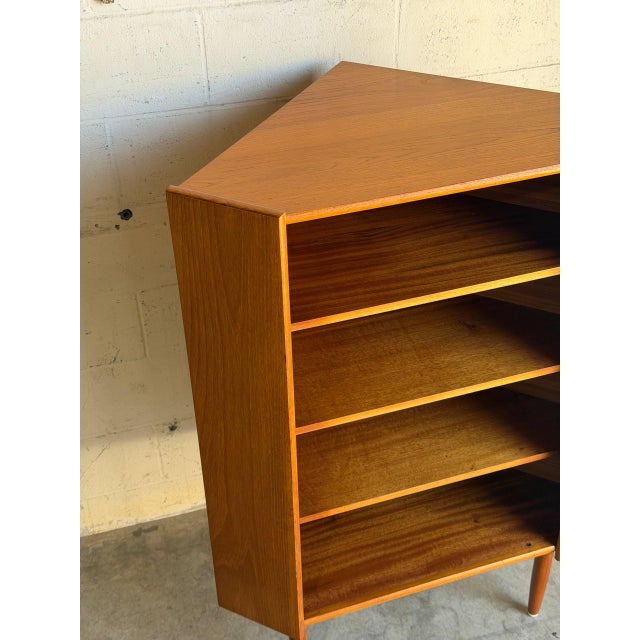Brown Vintage Teak Corner Cabinet With 3 Open Shelves and Tapered Legs Denmark 1960s For Sale - Image 8 of 11