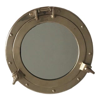 Vintage Hollywood Regency Modern Nautical Brass Port Hole Mirror For Sale