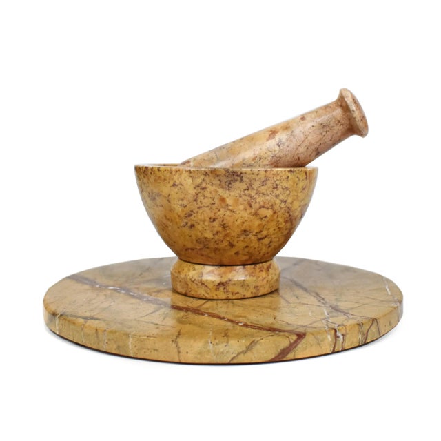 Mid 20th Century Solid Stone Mortar & Pestle on Round Cutting Board, 3 Pieces For Sale - Image 9 of 9