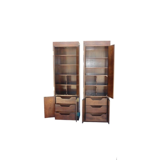 Henredon 1970s Henredon Scene One Walnut Campaign Style Display Storage Cabinets, Pair For Sale - Image 4 of 5