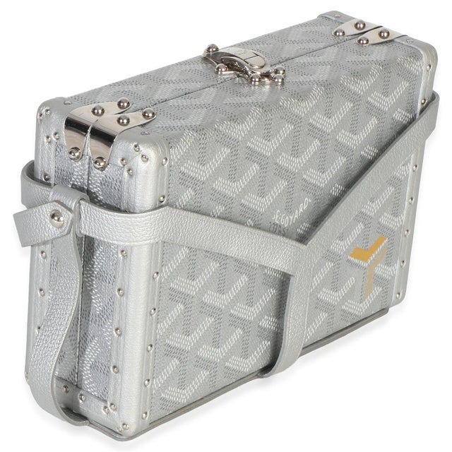Goyard Silver Precious Metals Goyardine Canvas Minaudiere Trunk For Sale - Image 4 of 9