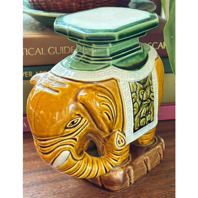 English 1970s Small Ceramic Elephant Plant Stand For Sale - Image 3 of 9