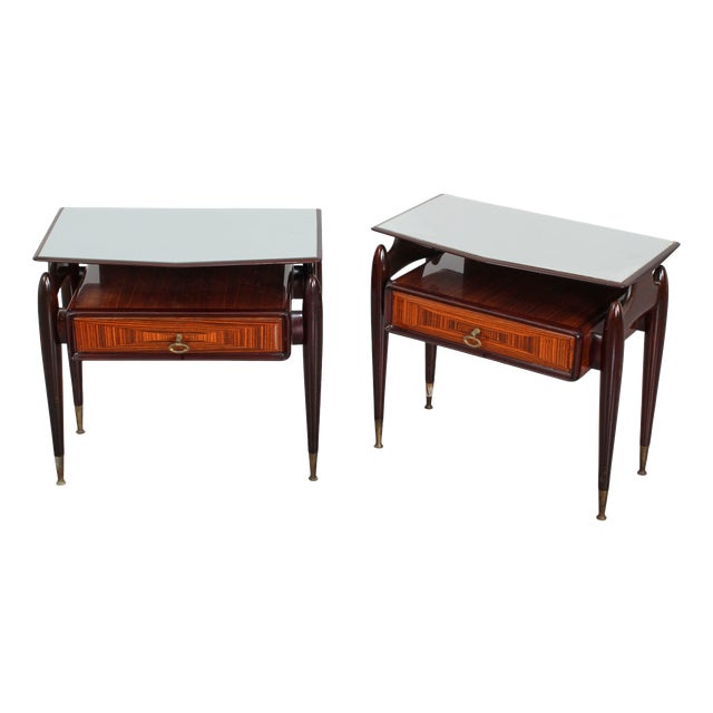 Mid-Century Modern Dassi Wood and Glass Nightstands, 1950s, Set of 2 For Sale