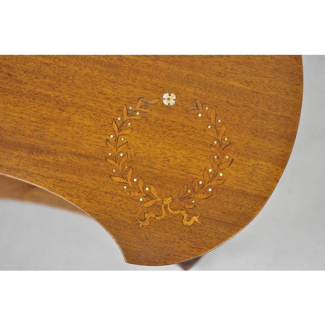 Wood Antique French Empire Mahogany Mother of Pearl Wreath Inlay Accent Side Table For Sale - Image 7 of 10