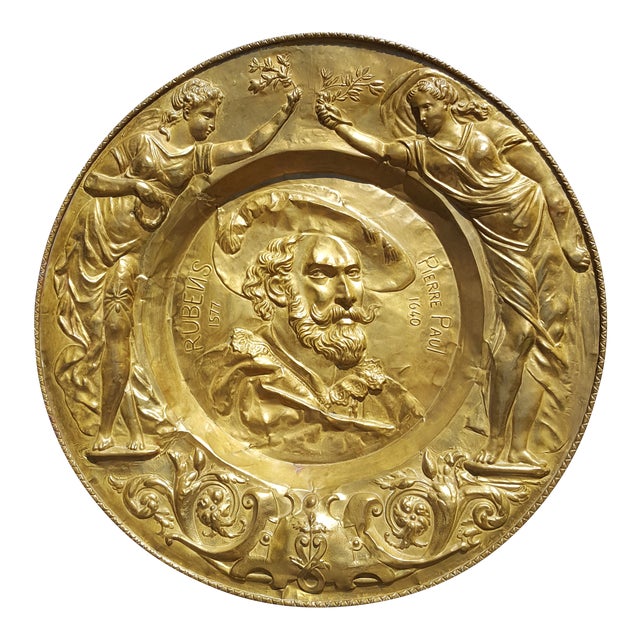 Late 18th Century Antique Tribute to Pierre Paul Rubens Hand Hammered Brass Charger For Sale