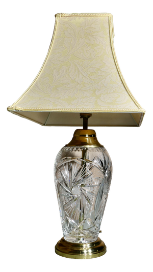 Tall Hand Star Cut Glass and Brass Table Lamp, 1950s