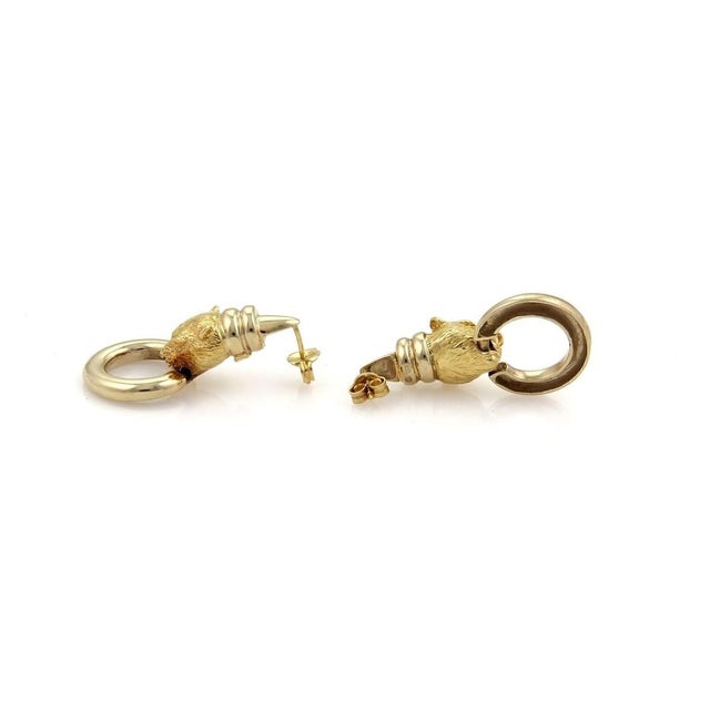 Contemporary Mid 20th Century Pair of Citra 18k Yellow Gold Panther Door Knocker Dangle Earrings For Sale - Image 3 of 7