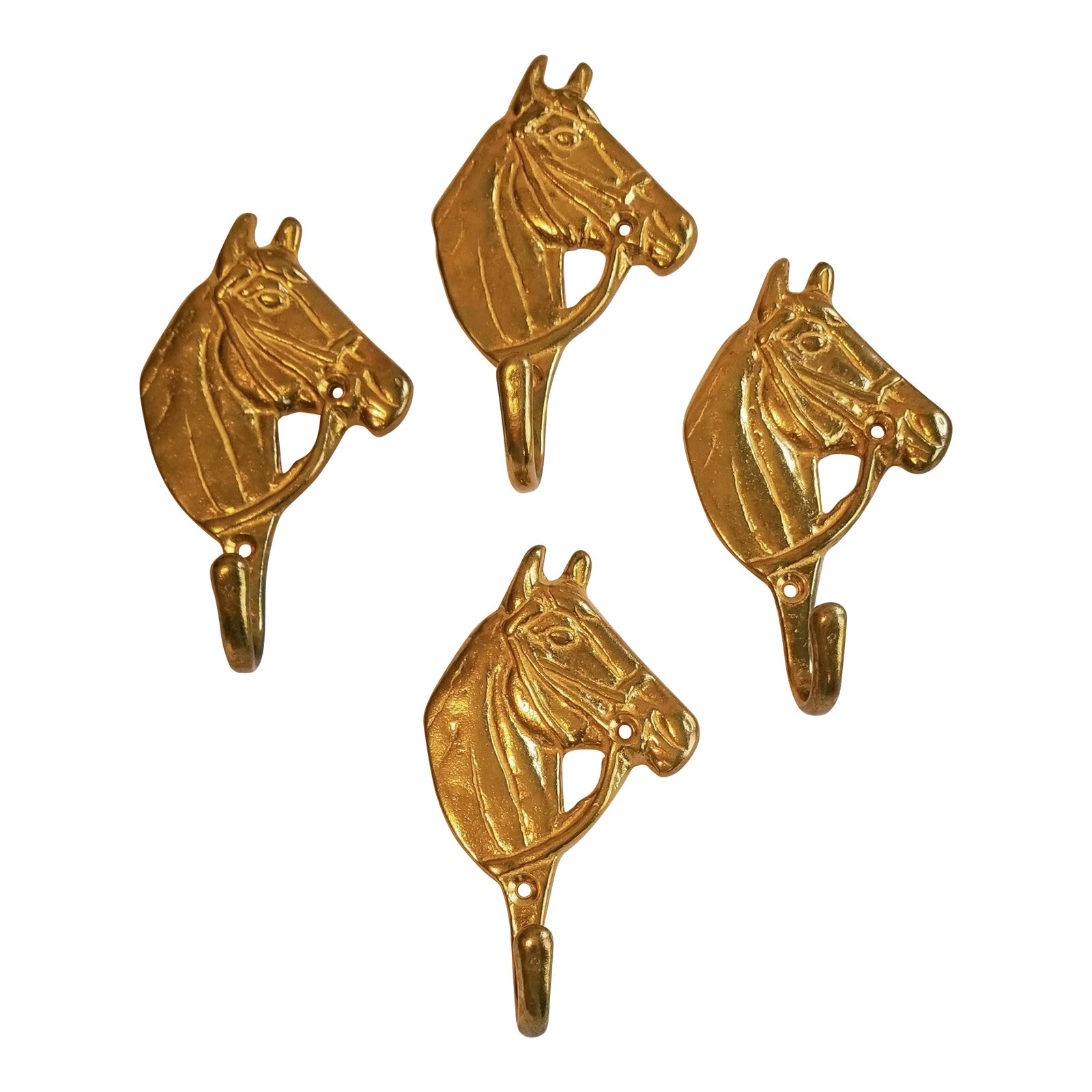 Vintage Brass Horse Head Hooks Set of 4 Chairish