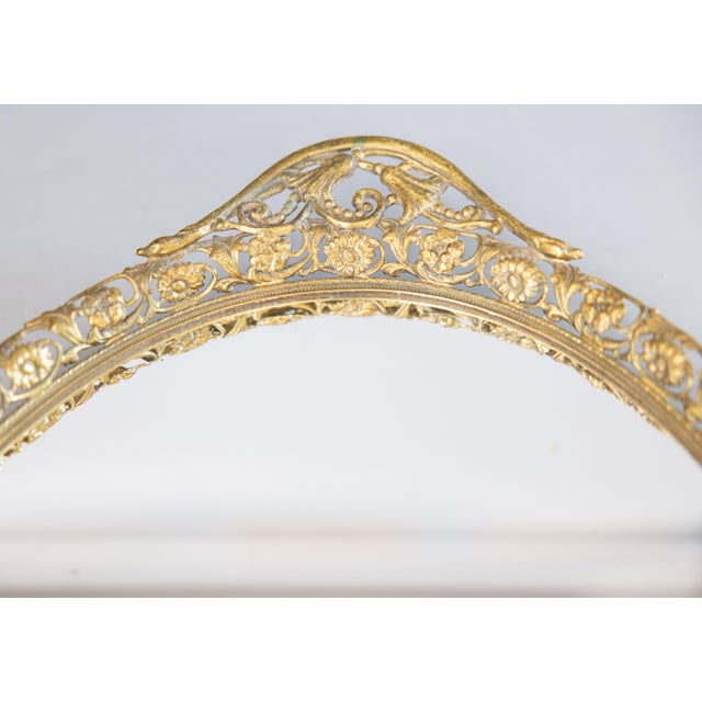 Art Nouveau Vintage French Gilt Ormolu Floral Mirror Vanity Tray For Sale - Image 3 of 6