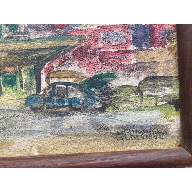 1940's French Impressionist Cityscape Oil Painting on Board by Genevieve Pezet For Sale - Image 4 of 6