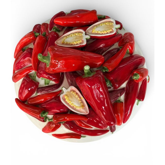 Late 20th Century Vintage Italian Painted Ceramic Red Chili Pepper Sculptural Bowl by Este Ceramiche C. E. Lidded Serving Tureen, 11.5" For Sale - Image 5 of 12