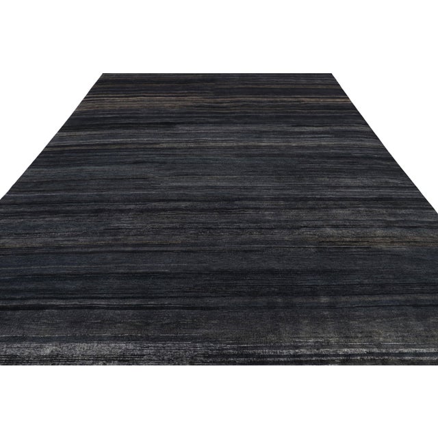 Rug & Kilim’s Textural Rug in Dark Blue Tones and Striae For Sale In New York - Image 6 of 7