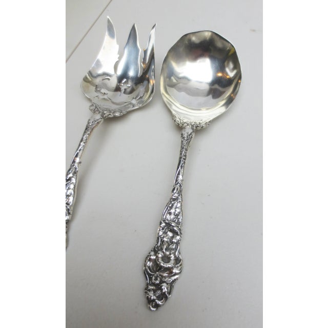 Art Nouveau Art Nouveau Sterling Silver Serving Pierced Spoon and Fork For Sale - Image 3 of 9