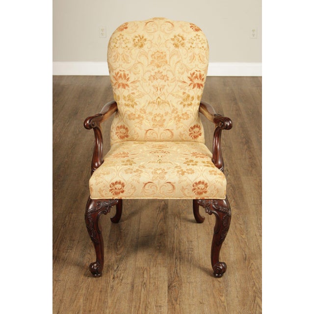 Henredon Scroll and Floral Upholstered Cabriole Leg Armchairs For Sale - Image 13 of 18