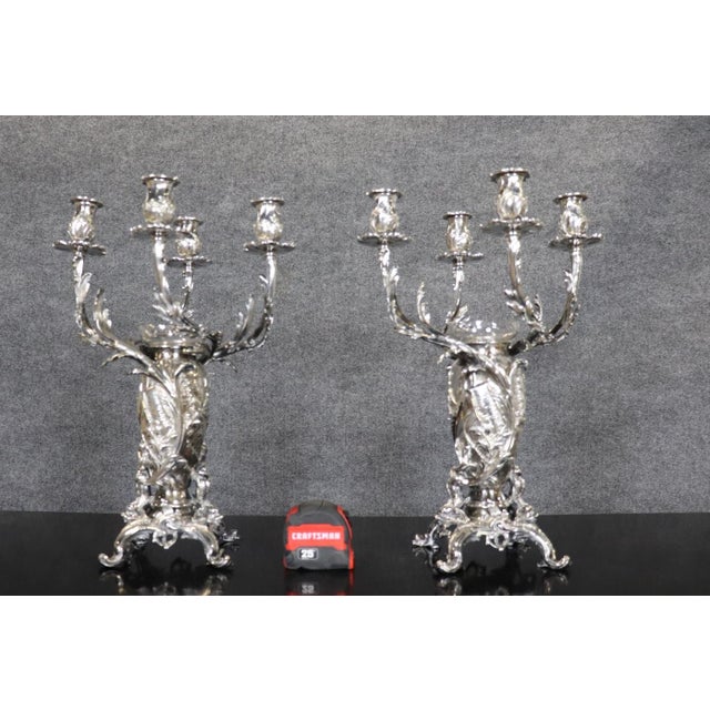 Mid-Century Modern Pair of Signed Christofle Silver Plated Conch Shell Large Scale Candelabra For Sale - Image 3 of 12