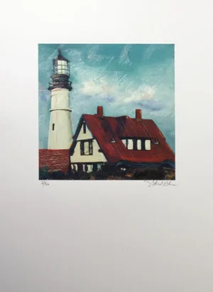 1990s "Light House" Starlie Sokol Hohne Hand-Signed Limited Edition Embellished Giclee Print