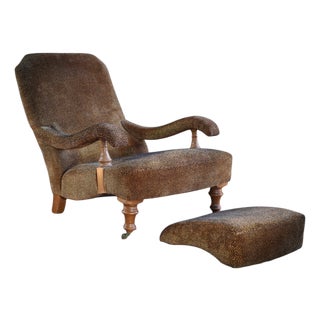 Set of Lounge Chair and Ottoman in Velvet, 2010s For Sale