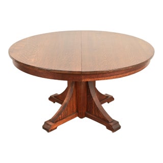Stickley Brothers Antique Mission Oak Arts & Crafts Pedestal Extension Dining Table, Circa 1910 For Sale