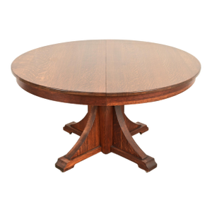 Stickley Brothers Antique Mission Oak Arts & Crafts Pedestal Extension Dining Table, Circa 1910