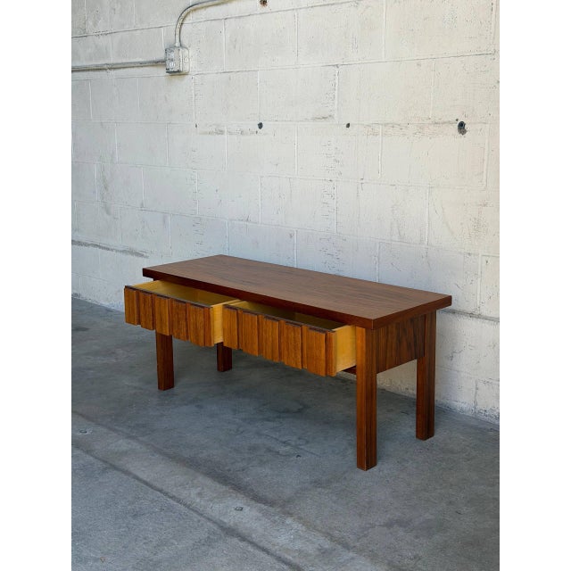1960s Teak Entry Bench With Sculptural Block Front Drawers Mid-Century Modern Denmark 1970s For Sale - Image 5 of 9