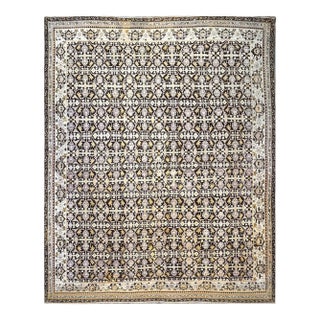 Antique Indian Agra Wool 12x14 Brown & Ivory Handmade Area Rug #1143833 For Sale