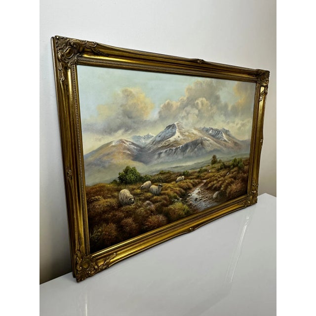 Realism Oil Painting Scottish Highlands Sheep Grazing Ben Nevis Range by Wendy Reeves C1990's Framed For Sale - Image 3 of 12