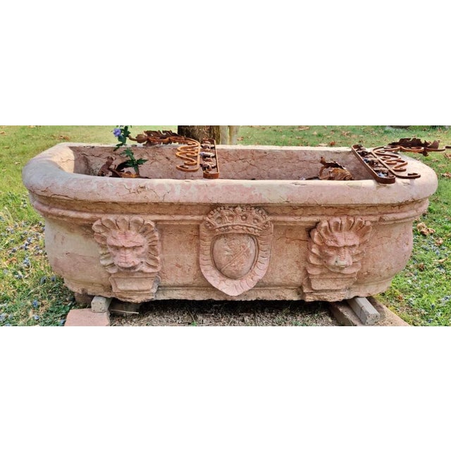 Spectacular Verona red marble bathtub. Perfect for both indoor and outdoor use. Origin: Veneto, Italy. Features two lions...