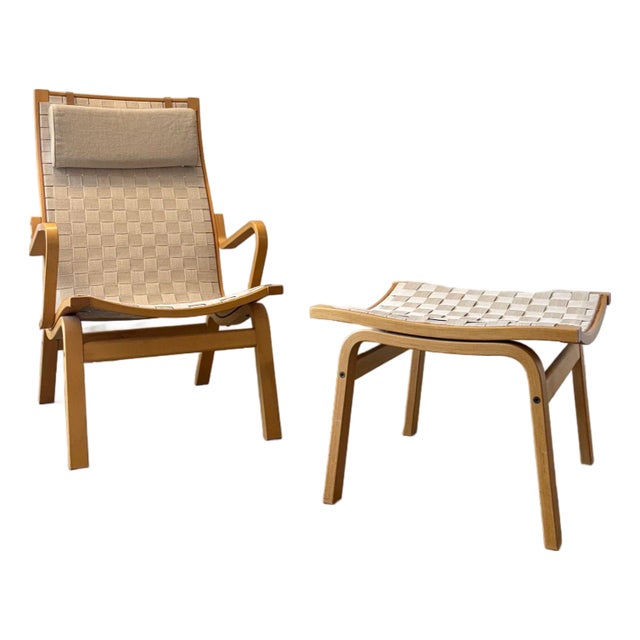 1960s Kvist Møbler “Albert” Armchair & Stool Designed by Finn Østergaard For Sale