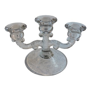 1940's Cambridge Glass Chantilly Etched 3 Light Candlestick For Sale