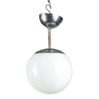 Italian Chrome-Plated Iron Pendant with Opal Glass Ball, 1960s For Sale