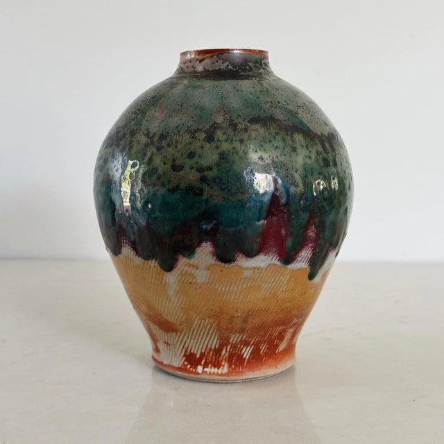 Mid-Century Hand Thrown California Studio Pottery Vase in Metallic Glazes, Signed For Sale - Image 4 of 8