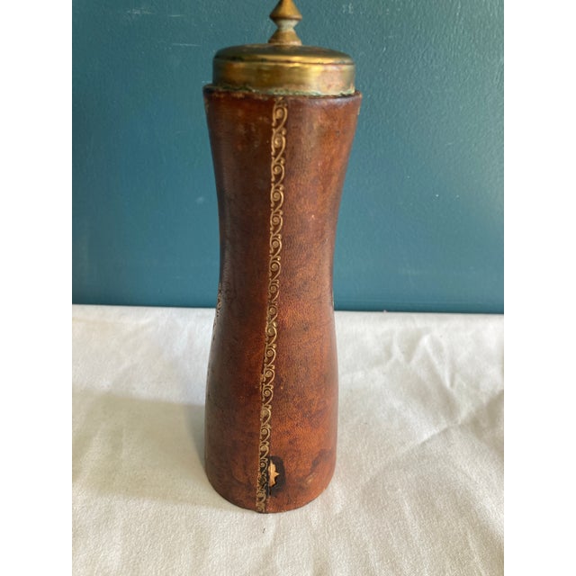 Vintage Embossed Leather and Brass Salt Shaker For Sale - Image 4 of 9