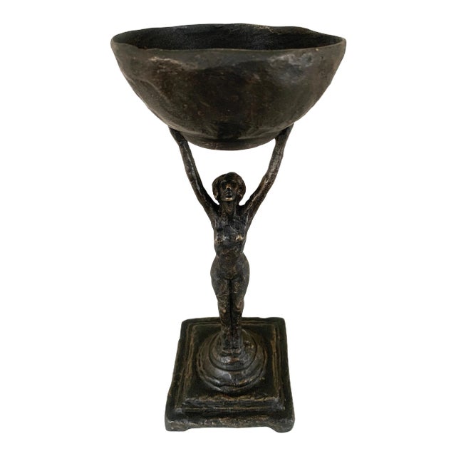Bronze Female Figure Holding a Cup For Sale