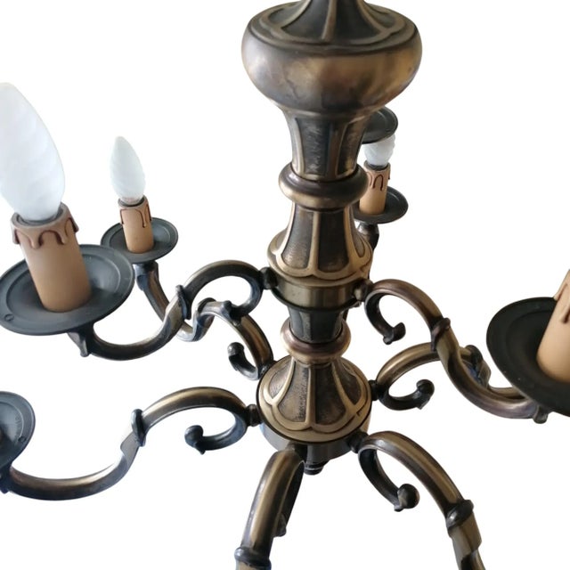 Vintage Nine-Light Brass Chandelier, 1950s, in Flawless conditions. Designed 1950 to 1959 Up to 250V (Europe/UK...