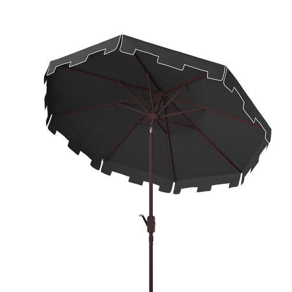 A classic market umbrella gets a chic makeover in forever-fashionable black with a stylish valance for extra sun...
