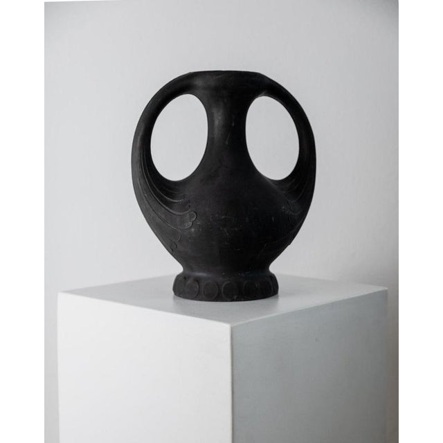 Antique Sculptural Black Lavanite Stone Vase, 1920s For Sale - Image 12 of 14