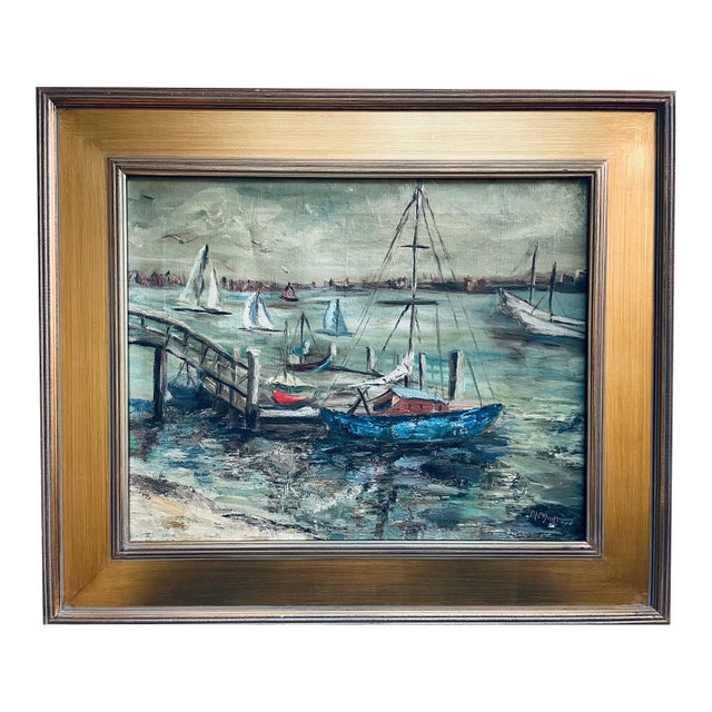 1960s M Morton Impressionist Seascape Signed Oil Painting on Canvas, Framed For Sale