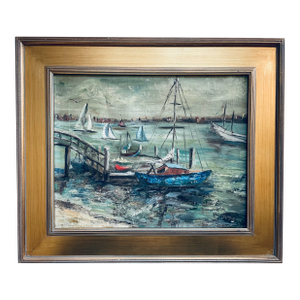 1960s M Morton Impressionist Seascape Signed Oil Painting on Canvas, Framed