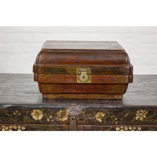 Qing Dynasty Hinged Box with Brass Hardware and Weathered Patina For Sale - Image 9 of 12