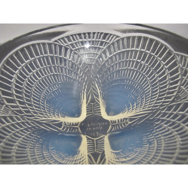 R Lalique France "Coquilles" small art glass bowl created in 1924. Clear glass opalescent glass featuring 4 molded Art...
