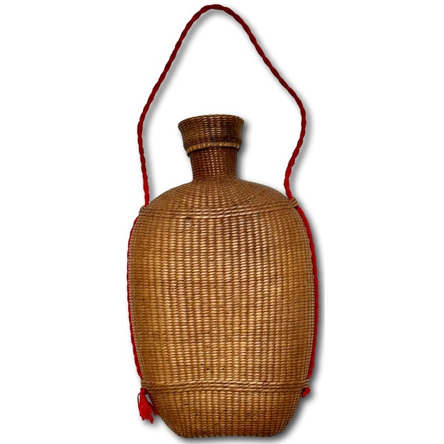 This Really is an Exceptionally Nice Authentic Antique Hand Woven Basket Over Hand Blown Glass Bottle - Flask. American in...