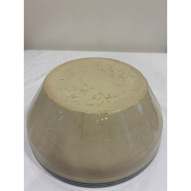Vintage Farmhouse Stoneware Mixing Bowl With Blue Stripes For Sale - Image 9 of 10