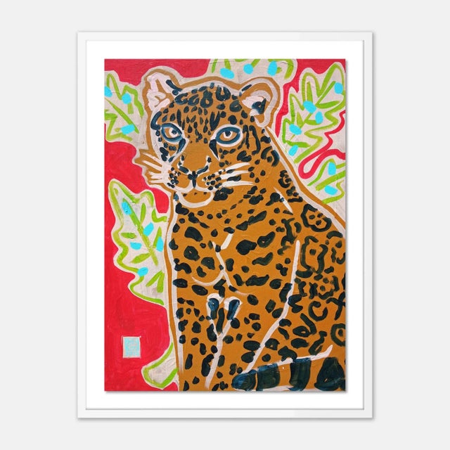 Jelly Chen Red Jaguar by Jelly Chen in White Framed Paper, Large Art Print For Sale - Image 4 of 4